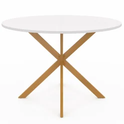 Table à manger ronde 6 personnes 110 cm bois et blanc