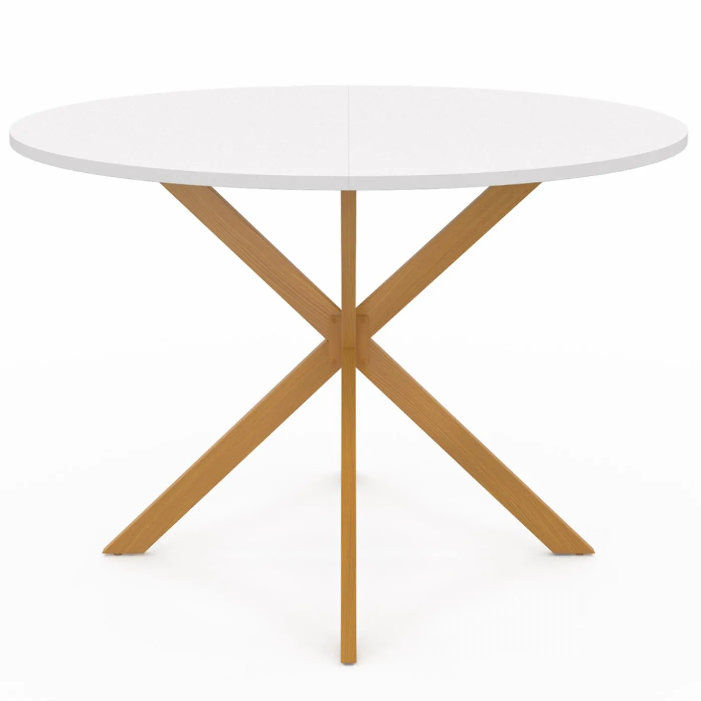 Table à manger ronde 6 personnes 110 cm bois et blanc