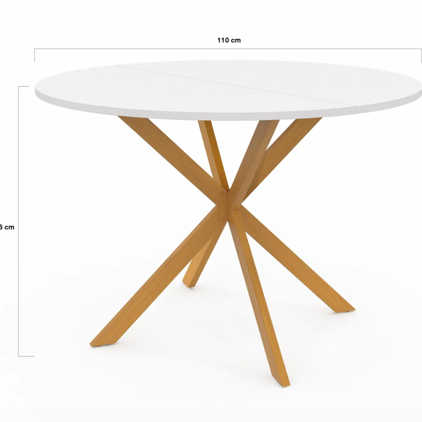 Table à manger ronde 6 personnes 110 cm bois et blanc