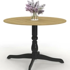 Table à manger ronde 4-6 personnes 110cm bois façon hêtre et noir
