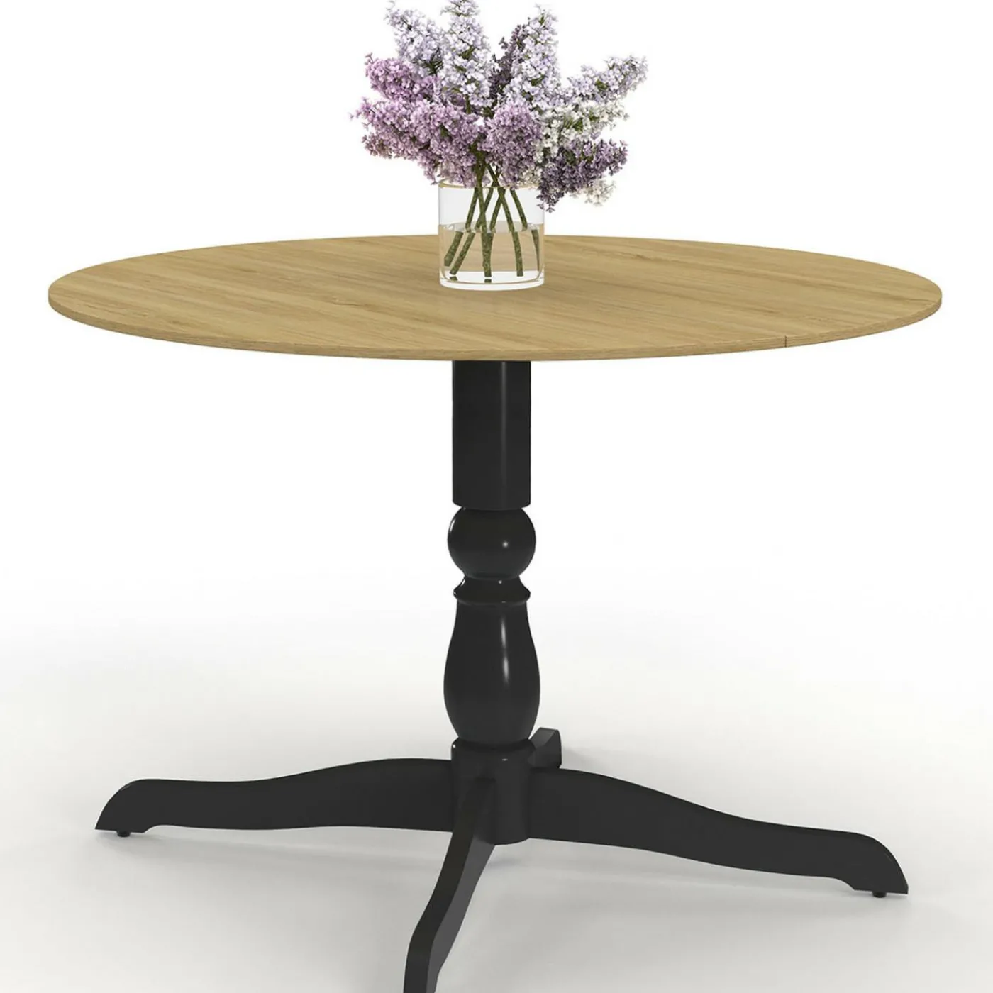 Table à manger ronde 4-6 personnes 110cm bois façon hêtre et noir