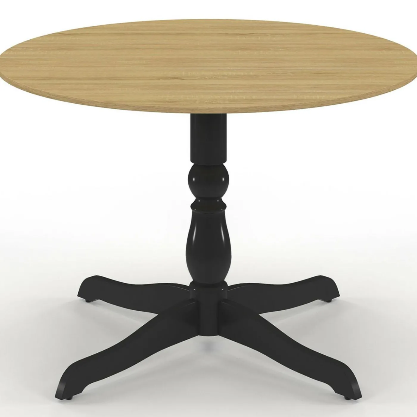 Table à manger ronde 4-6 personnes 110cm bois façon hêtre et noir