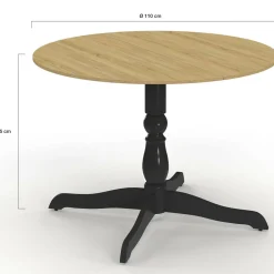 Table à manger ronde 4-6 personnes 110cm bois façon hêtre et noir