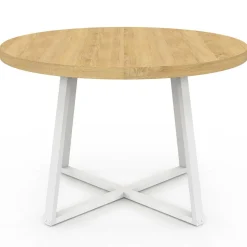 Table à manger ronde 4-6 personnes bois et blanc 110-150 cm
