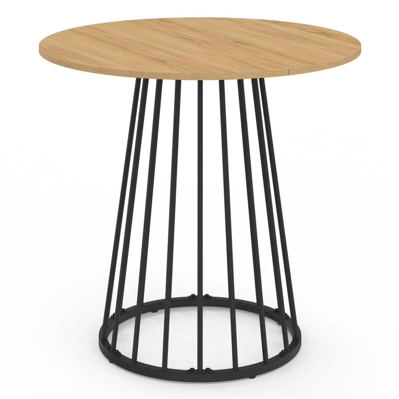 Table à manger ronde 4 personnes plateau bois et pied en métal noir 80 cm