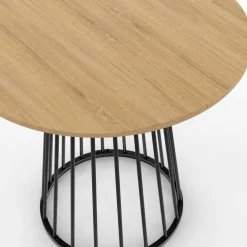 Table à manger ronde 4 personnes plateau bois et pied en métal noir 80 cm