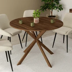 Table à manger ronde ALIX 6 personnes pied araignée noyer 110 cm