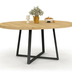 Table à manger ronde bois et noir 4-8 personnes