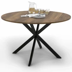 Table à manger ronde bois foncé et noir 110 cm