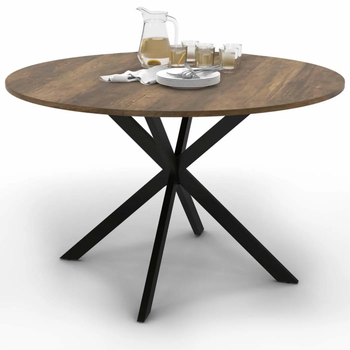 Table à manger ronde bois foncé et noir 110 cm