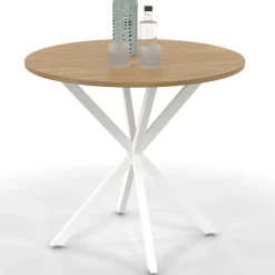 Table à manger ronde bois et blanc 80 cm 2-4 personnes