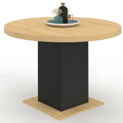 Table à manger ronde bois et noir 6 personnes
