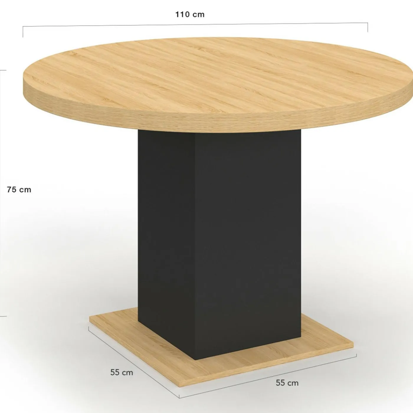 Table à manger ronde bois et noir 6 personnes