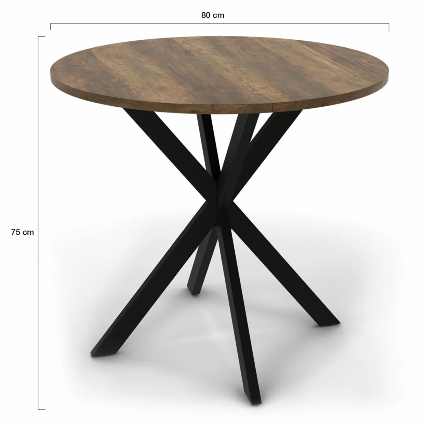 Table à manger ronde bois foncé et noir 80 cm