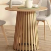 Table à manger ronde CARMEN 6 personnes pied bois en lattes et plateau bois 80 cm