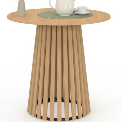 Table à manger ronde CARMEN 6 personnes pied bois en lattes et plateau bois 80 cm