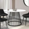Table à manger ronde effet marbre blanc et pied en métal