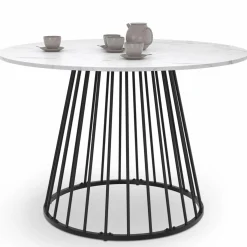 Table à manger ronde effet marbre blanc et pied en métal