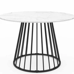 Table à manger ronde effet marbre blanc et pied en métal
