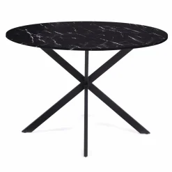 Table à manger ronde effet marbre noir pied araignée métal noir