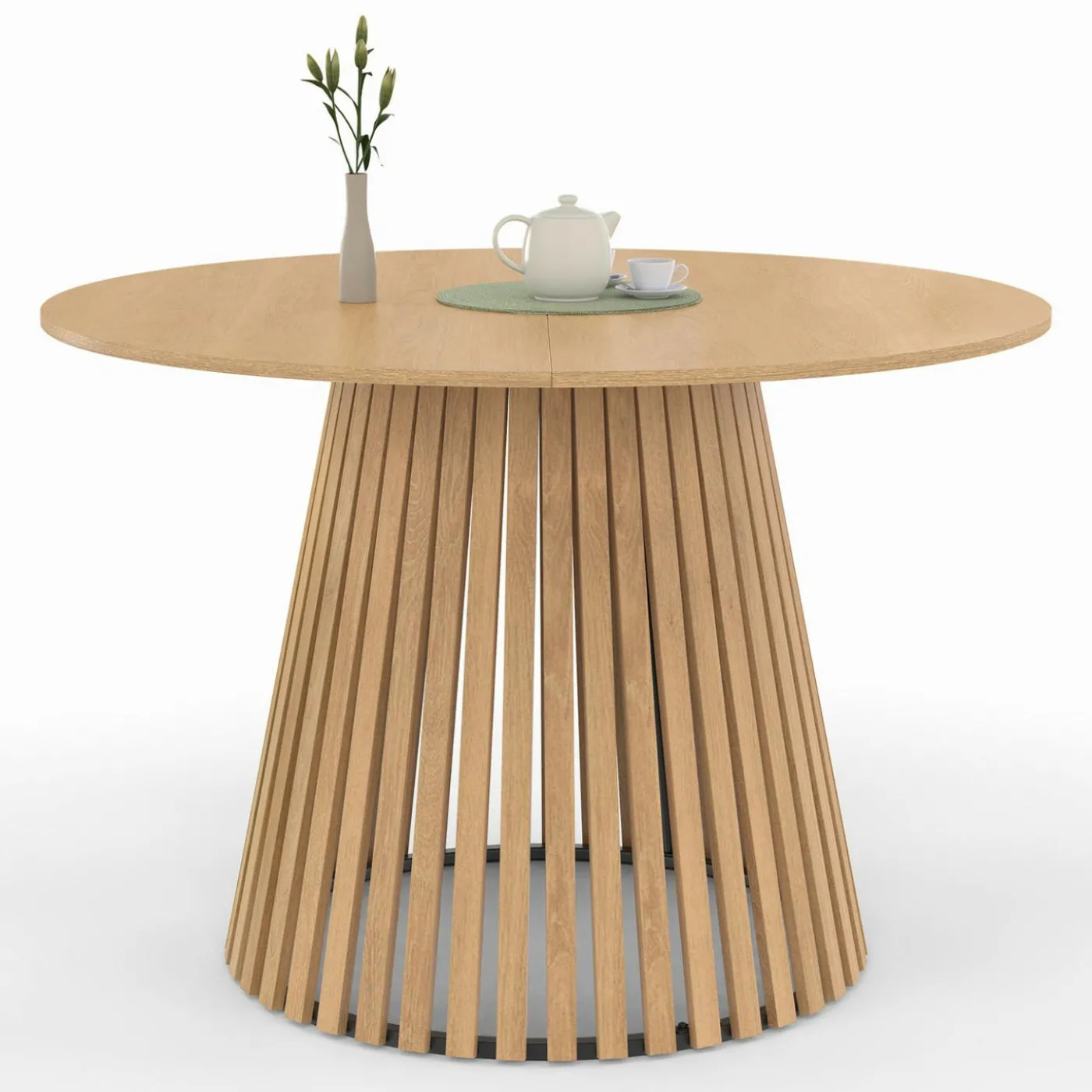 Table à manger ronde en bois 6 personnes pied en lattes plateau bois