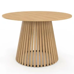 Table à manger ronde en bois 6 personnes pied en lattes plateau bois
