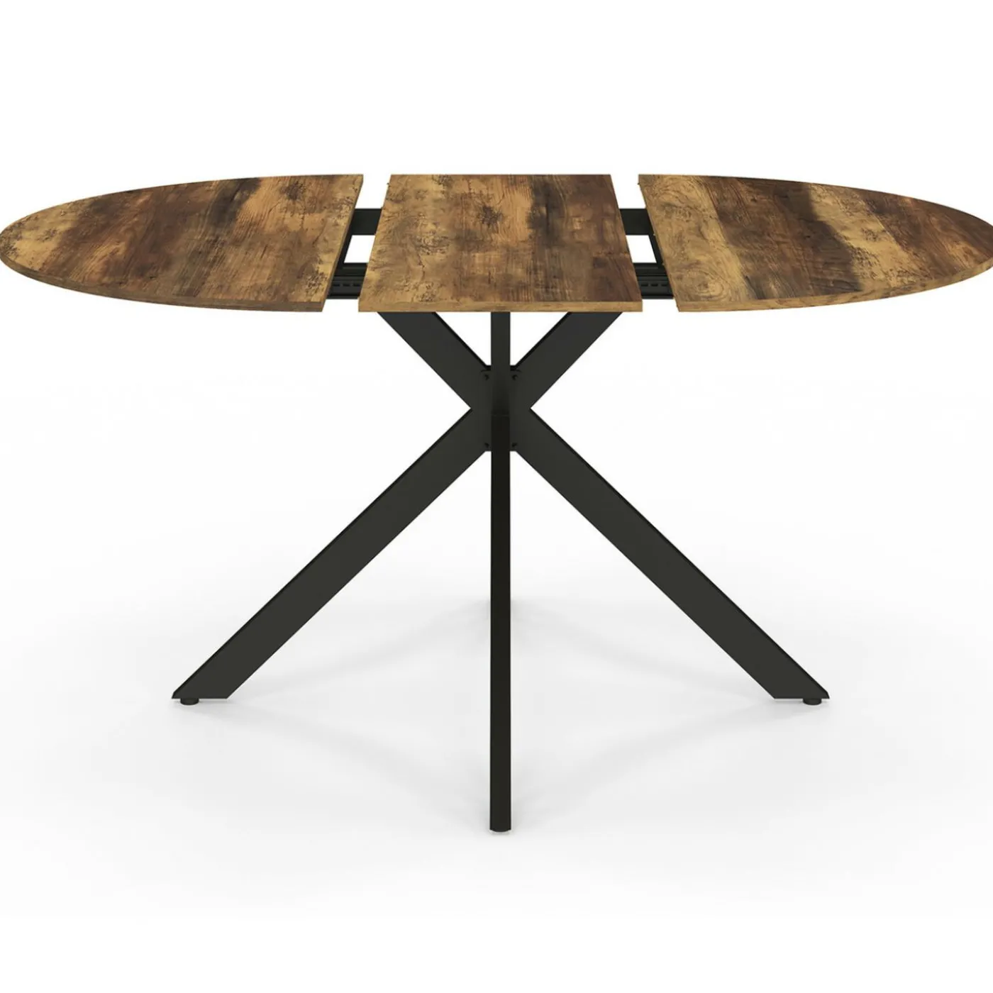 Table à manger ronde extensible bois foncé et noir 110-150 cm 4-8 personnes pied araignée
