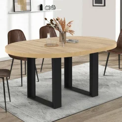 Table à manger ronde extensible bois et noir 4-6 personnes