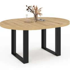 Table à manger ronde extensible bois et noir 4-6 personnes
