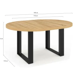 Table à manger ronde extensible bois et noir 4-6 personnes