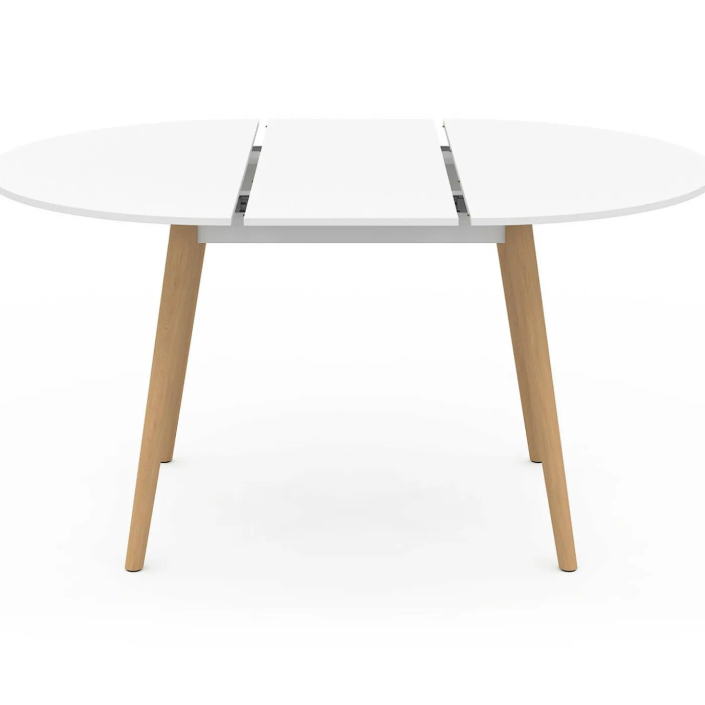 Table à manger ronde extensible 4-8 personnes blanc pied bois 110-150 cm