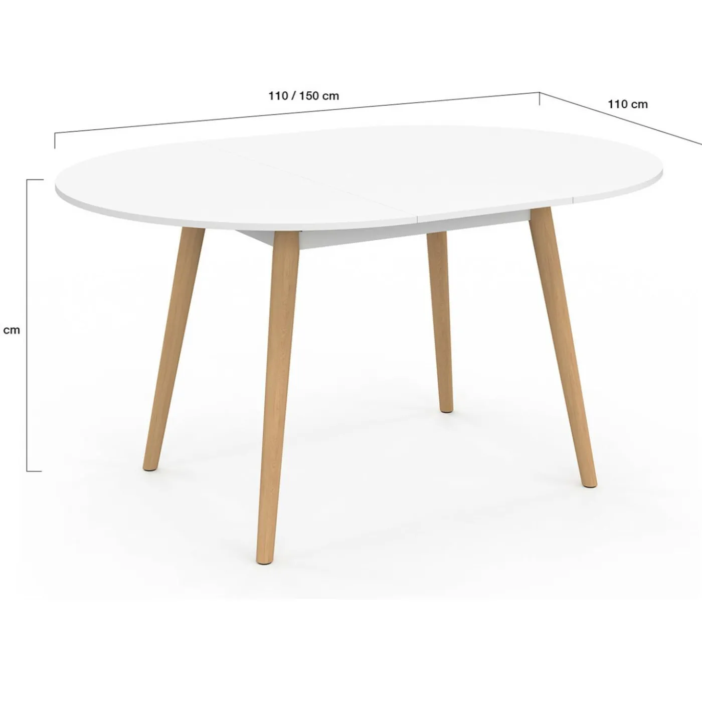 Table à manger ronde extensible 4-8 personnes blanc pied bois 110-150 cm