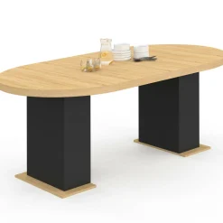 Table à manger ronde extensible 110-200 cm 4-10 personnes bois et noir style moderne