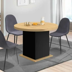 Table à manger ronde extensible 110-200 cm 4-10 personnes bois et noir style moderne