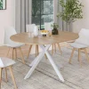 Table à manger ronde extensible bois et blanc 110-150 cm 4-8 personnes pied araignée