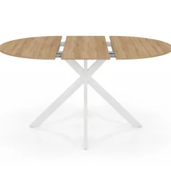 Table à manger ronde extensible bois et blanc 110-150 cm 4-8 personnes pied araignée