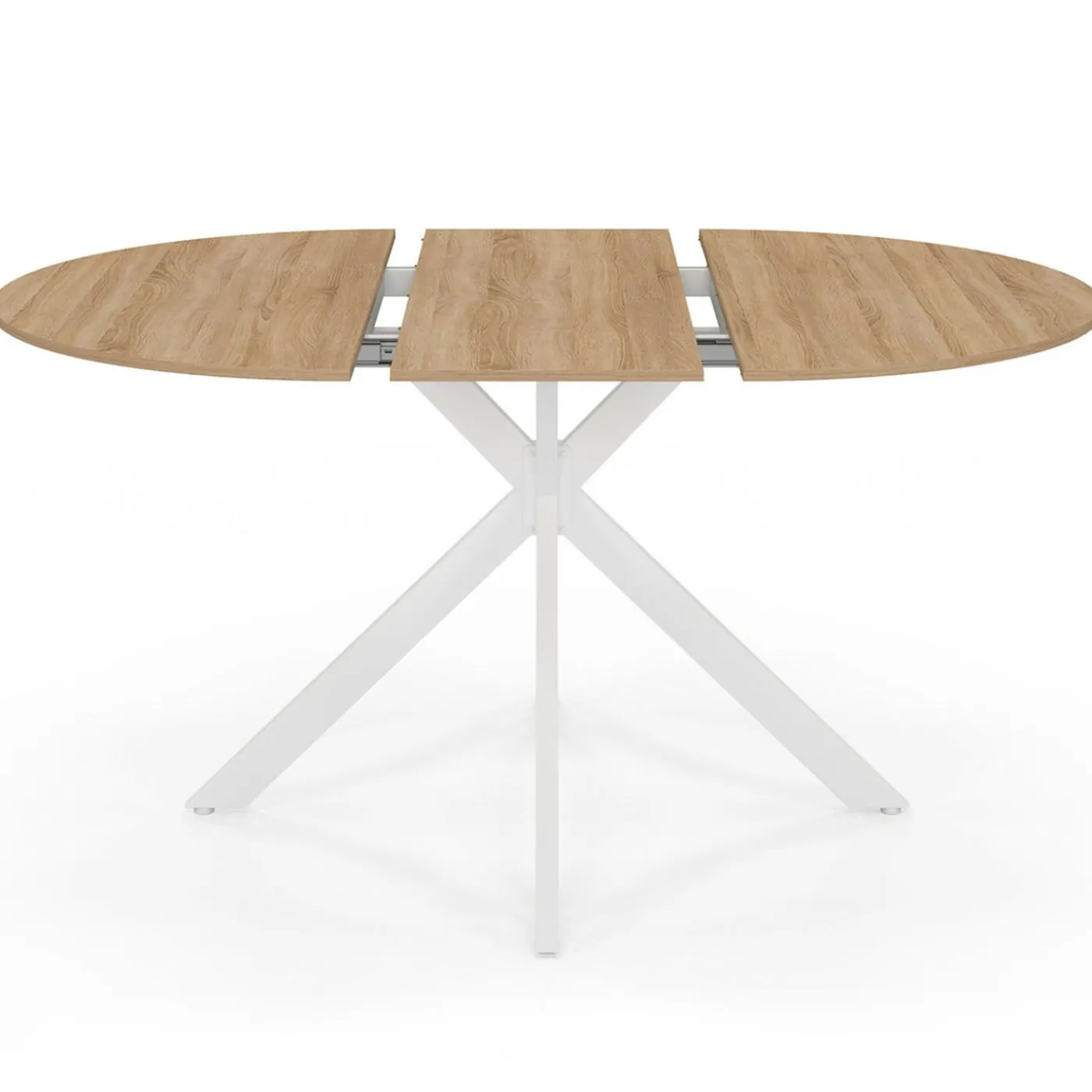Table à manger ronde extensible bois et blanc 110-150 cm 4-8 personnes pied araignée