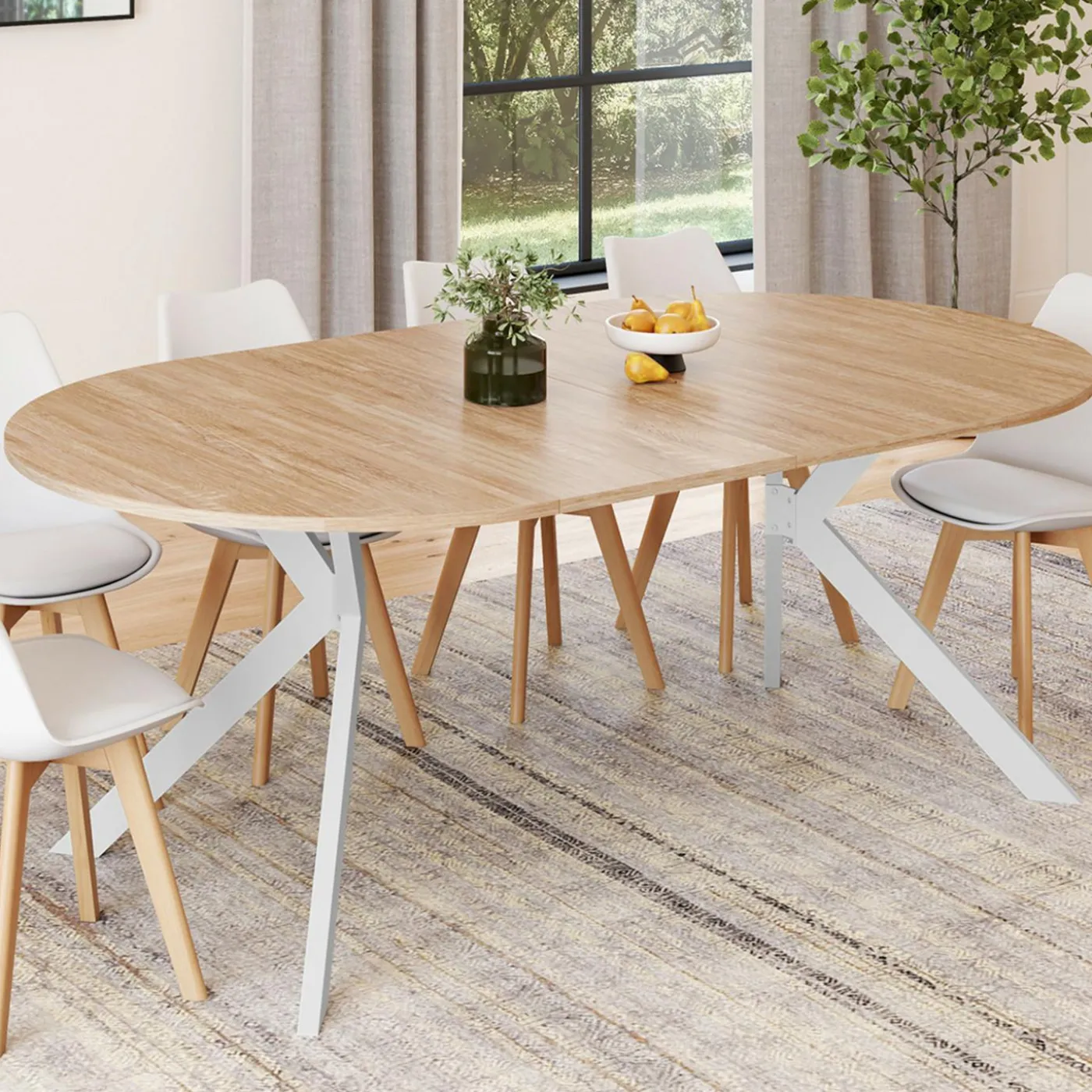 Table à manger ronde extensible 110-200 cm 4-10 personnes bois et blanc pied araignée