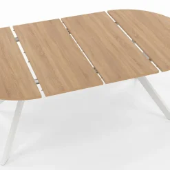 Table à manger ronde extensible 110-200 cm 4-10 personnes bois et blanc pied araignée