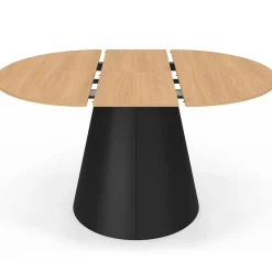 Table à manger ronde extensible 4-8 personnes bois effet hêtre et pied noir 110-150 cm