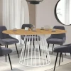 Table à manger ronde extensible 110-150 cm 4-8 personnes plateau bois et pied filaire métal blanc