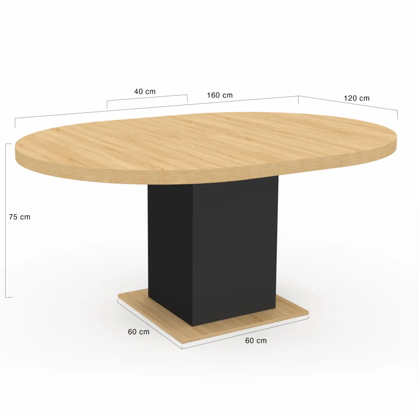 Table à manger ronde extensible 4-8 personnes noir et bois