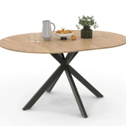 Table à manger ronde extensible noir et bois pour 6-8 personnes