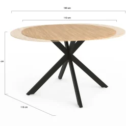 Table à manger ronde extensible noir et bois pour 6-8 personnes