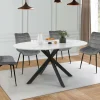 Table à manger ronde extensible plateau effet marbre 110-150 cm 4-8 personnes pied araignée métal noir
