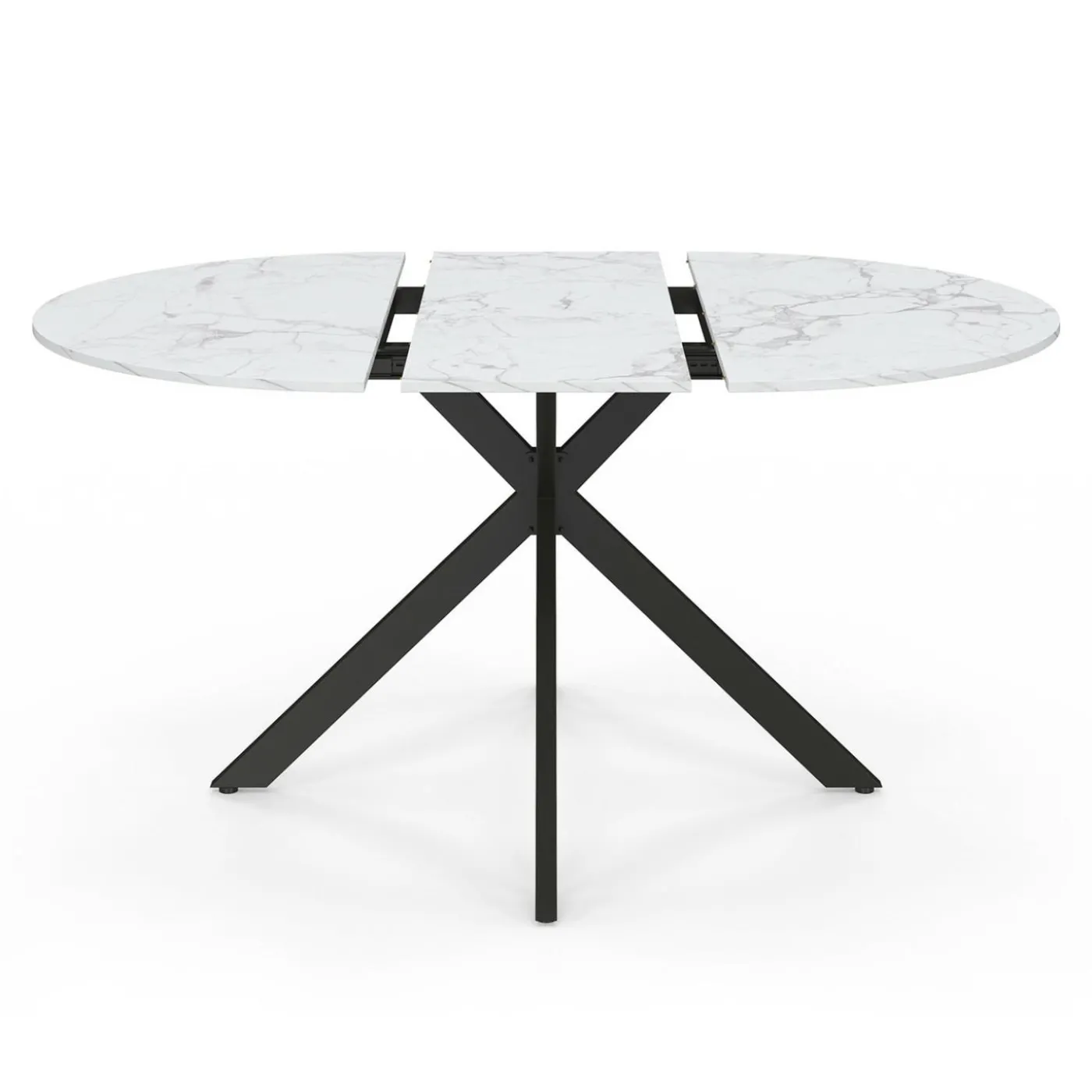 Table à manger ronde extensible plateau effet marbre 110-150 cm 4-8 personnes pied araignée métal noir