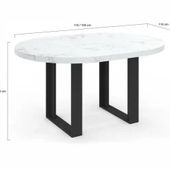 Table à manger ronde extensible de 110-150 cm pour 4 à 6 personnes à l’effet marbre