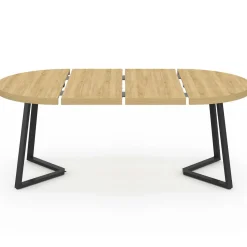 Table à manger ronde extensible 110-200 cm 4-10 personnes en bois et pieds noirs