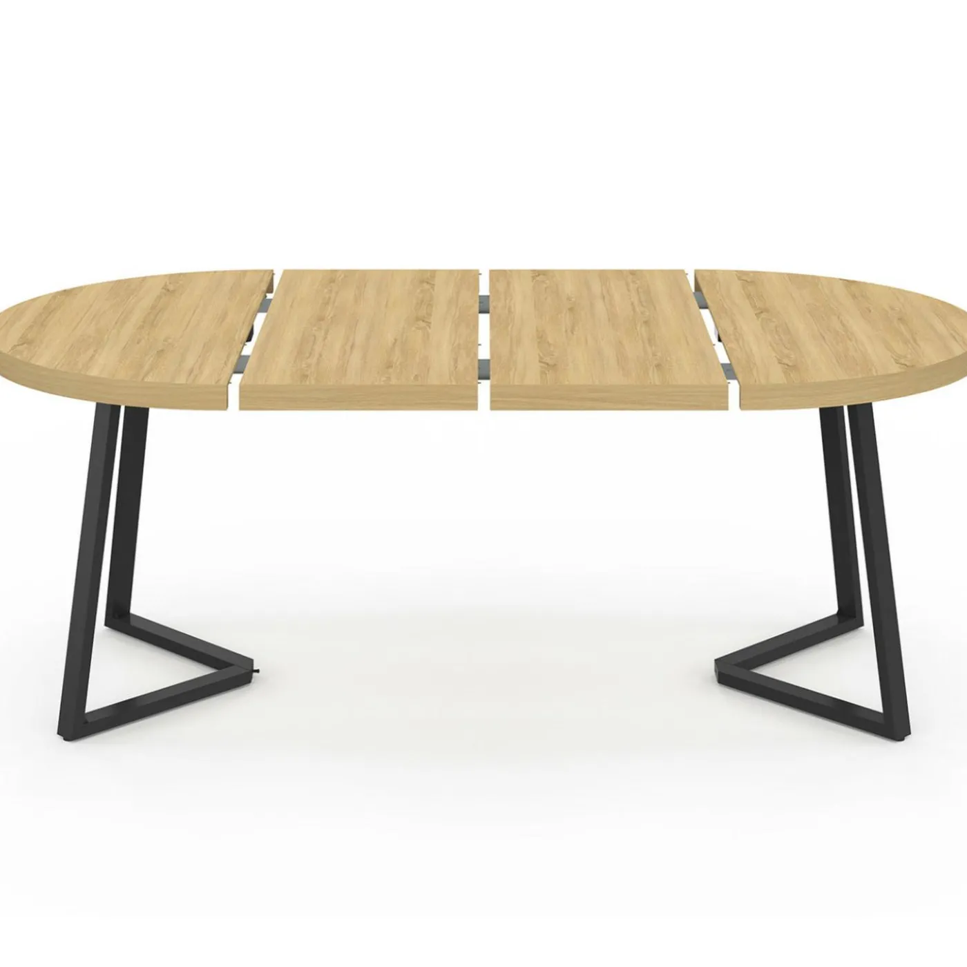 Table à manger ronde extensible 110-200 cm 4-10 personnes en bois et pieds noirs