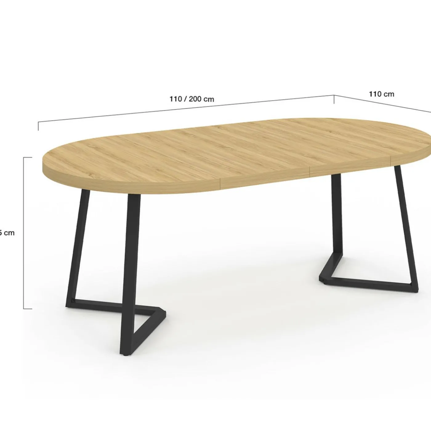 Table à manger ronde extensible 110-200 cm 4-10 personnes en bois et pieds noirs